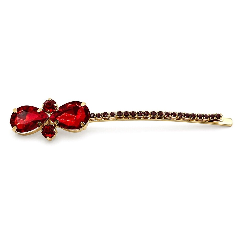 Red Rhinestone Bow Hair Clip Teardrop Crystal Barrette Christmas Holiday NEW - Picture 3 of 11